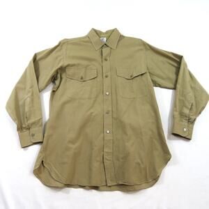Elbeco Sanforized Shirt, Officers Military Utility Uniform Khaki Sz 16 40s/50s
